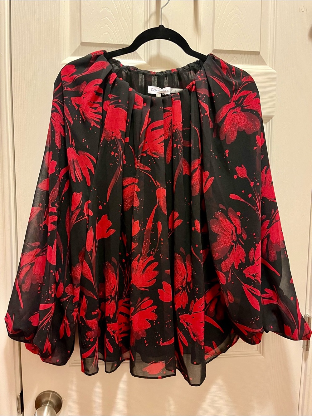 Calvin Klein 1X Black Red Floral Layered Blouse